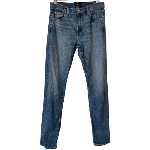 7 for All Mankind Cotton Blend High Rise Medium Wash Straight Leg Jeans • Sz 32 - Picture 1 of 7